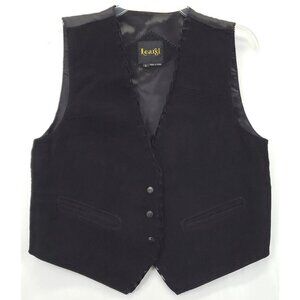 Learsi Vest Waistcoat Mens Large Black 100% Leather Pockets Snap Front Casual